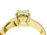 Yellow gold Fancy Yellow Emerald  Cut Diamond Twisted Band Engagement Ring with Prong Setting_7
