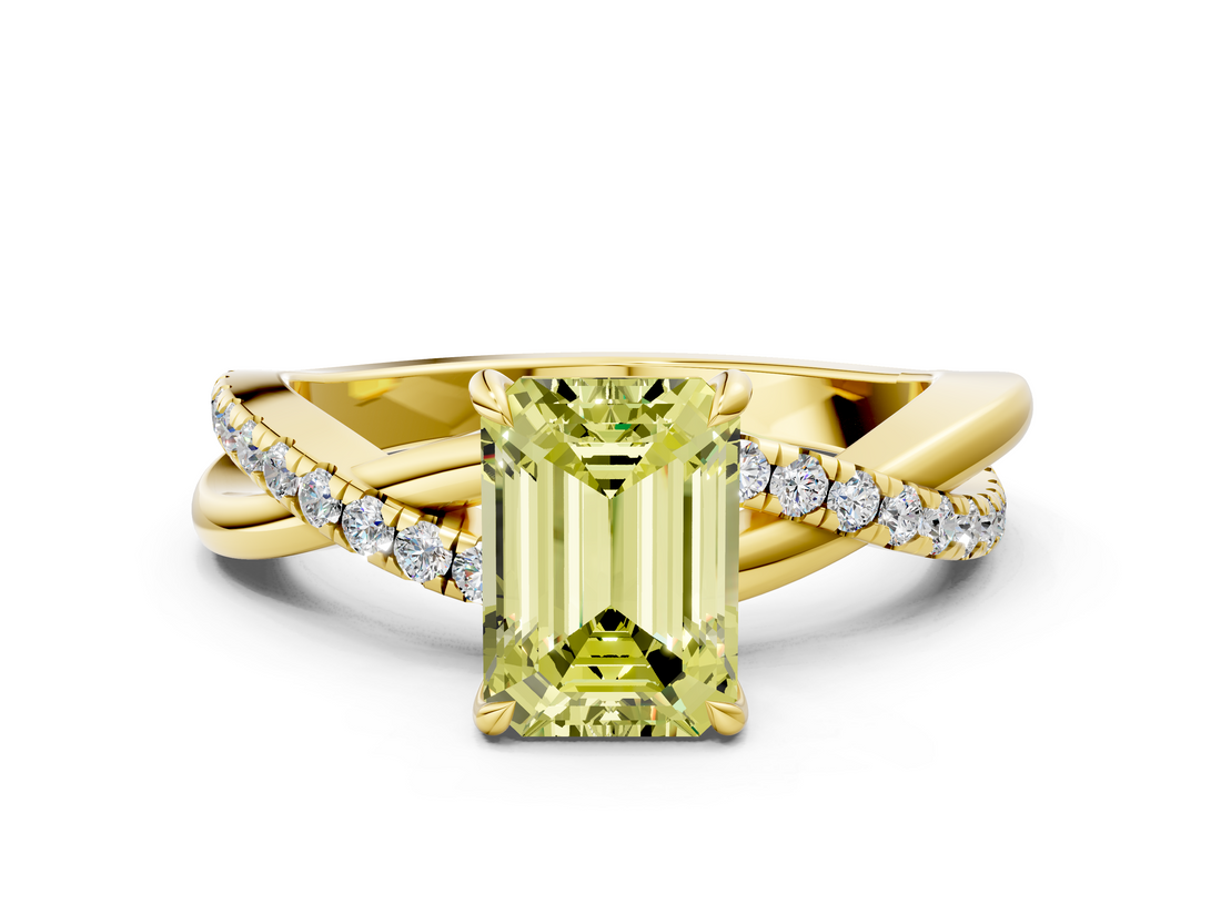 Yellow gold Fancy Yellow Emerald  Cut Diamond Twisted Band with Pavé Setting and Four-Prong Setting_20