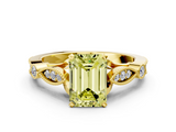 Yellow gold Fancy Yellow Emerald  Cut Diamond with Milgrain Marquise and Bezel Accents on a Solitaire Band with Prong Setting_207