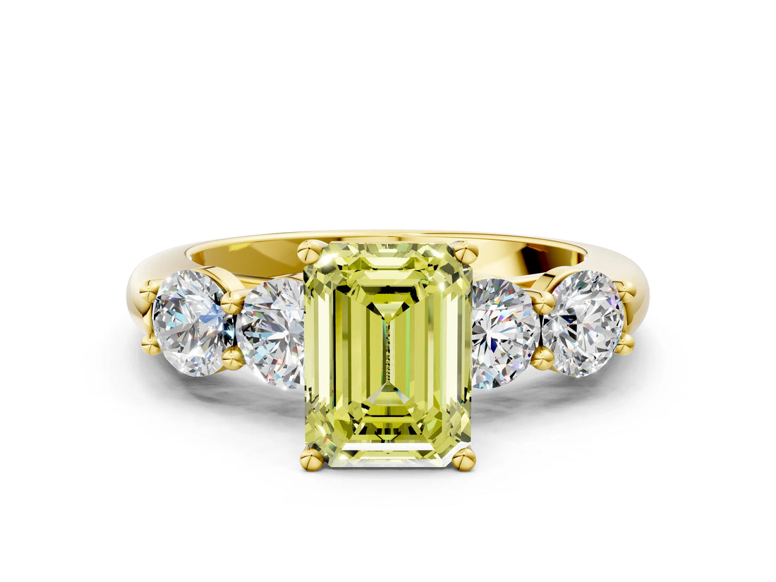 Yellow gold Fancy Yellow Emerald  Cut Five-Stone Prong Set Diamond Ring with Classic Band_32