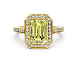 Yellow gold Fancy Yellow Emerald Cut Halo Bezel Diamond Pave Band Ring