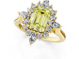 Yellow gold Fancy Yellow Emerald Cut Halo Diamond Cluster Ring with Marquise and Round Stones on a White Gold Band with Prong Setting_1