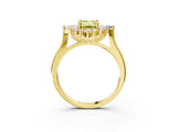 Yellow gold Fancy Yellow Emerald Cut Halo Diamond Cluster Ring with Marquise and Round Stones on a White Gold Band with Prong Setting_3