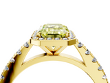 Yellow gold Fancy Yellow Emerald  Cut Halo Diamond Engagement Ring with Pave Band and Four-Prong Setting_32