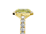 Yellow gold Fancy Yellow Emerald  Cut Halo Diamond Engagement Ring with Pave Band and Four-Prong Setting_33