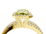 Yellow gold Fancy Yellow Emerald  Cut Halo Diamond Engagement Ring with Split Shank and Four-Prong Setting_24