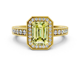 Yellow gold Fancy Yellow Emerald  Cut Halo Diamond Pave Band Ring with Four-Prong Setting_76
