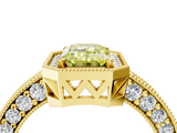 Yellow gold Fancy Yellow Emerald  Cut Halo Diamond Pave Band Ring with Four-Prong Setting_80