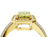 Yellow gold Fancy Yellow Emerald  Cut Halo Diamond Pave Band with Four-Prong Setting_41