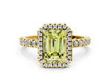 Yellow gold Fancy Yellow Emerald Cut Halo Diamond Pave Band with Prong Setting