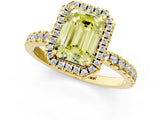 Yellow gold Fancy Yellow Emerald Cut Halo Diamond Pave Band with Prong Setting_1