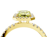 Yellow gold Fancy Yellow Emerald Cut Halo Diamond Pave Band with Prong Setting_4