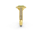 Yellow gold Fancy Yellow Emerald Cut Halo Diamond Ring with Beaded Split Shank and Four-Prong Setting_2