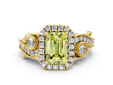 Yellow gold Fancy Yellow Emerald Cut Halo Diamond Ring with Milgrain and Bezel Accents on a Split Shank Band_12