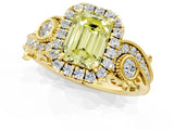 Yellow gold Fancy Yellow Emerald Cut Halo Diamond Ring with Milgrain and Bezel Accents on a Split Shank Band_13