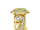 Yellow gold Fancy Yellow Emerald Cut Halo Diamond Ring with Milgrain and Bezel Accents on a Split Shank Band_17