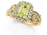 Yellow gold Fancy Yellow Emerald Cut Halo Diamond Ring with Milgrain and Bezel Accents on a Split Shank Band_25