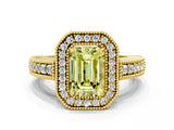 Yellow gold Fancy Yellow Emerald  Cut Halo Diamond Ring with Pavé Band and Four-Prong Setting_68