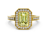 Yellow gold Fancy Yellow Emerald  Cut Halo Diamond Ring with Pavé Band and Milgrain Prong Setting_32
