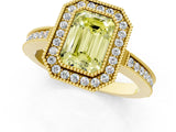 Yellow gold Fancy Yellow Emerald  Cut Halo Diamond Ring with Pavé Band and Milgrain Prong Setting_33