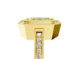 Yellow gold Fancy Yellow Emerald  Cut Halo Diamond Ring with Pavé Band and Milgrain Prong Setting_37