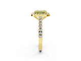 Yellow gold Fancy Yellow Emerald Cut Halo Diamond Ring with Pavé Band and Three-Prong Setting_2