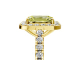 Yellow gold Fancy Yellow Emerald Cut Halo Diamond Ring with Pavé Band and Three-Prong Setting_5