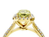 Yellow gold Fancy Yellow Emerald Cut Halo Diamond Ring with Pavé Band_4