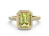 Yellow gold Fancy Yellow Emerald  Cut Halo Diamond Ring with Pave Band and Four-Prong Setting_24