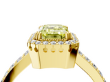 Yellow gold Fancy Yellow Emerald  Cut Halo Diamond Ring with Pave Band and Four-Prong Setting_28