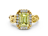 Yellow gold Fancy Yellow Emerald  Cut Halo Diamond Ring with Scrollwork Band and Four-Prong Setting_56