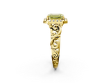 Yellow gold Fancy Yellow Emerald  Cut Halo Diamond Ring with Scrollwork Band and Four-Prong Setting_58