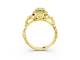 Yellow gold Fancy Yellow Emerald  Cut Halo Diamond Ring with Scrollwork Band and Four-Prong Setting_59