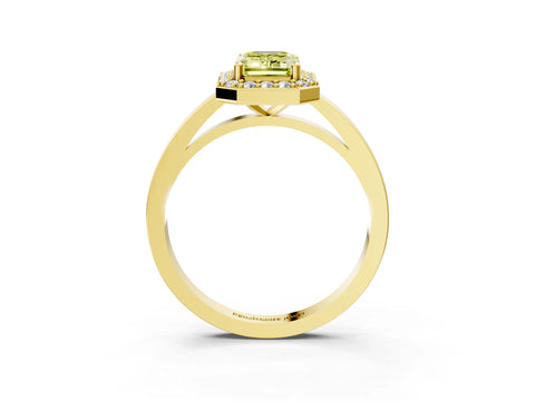 Yellow gold Fancy Yellow Emerald Cut Halo Diamond Ring with Solitaire Band and Prong Setting_3