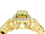 Yellow gold Fancy Yellow Emerald Cut Halo Diamond Split Shank Engagement Ring with Four-Prong Setting_4