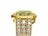 Yellow gold Fancy Yellow Emerald Cut Halo Diamond Split Shank Ring with Prong Setting_5