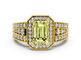 Yellow gold Fancy Yellow Emerald Cut Halo Diamond Split Shank Ring with Prong Setting_6