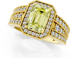 Yellow gold Fancy Yellow Emerald Cut Halo Diamond Split Shank Ring with Prong Setting_7