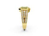 Yellow gold Fancy Yellow Emerald Cut Halo Diamond Split Shank Ring with Prong Setting_8