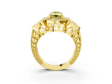 Yellow gold Fancy Yellow Emerald Cut Halo Milgrain Diamond Engagement Ring with Leaf Band and Four-Prong Setting_3