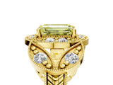 Yellow gold Fancy Yellow Emerald Cut Halo Milgrain Diamond Engagement Ring with Leaf Band and Four-Prong Setting_5