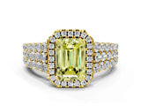 Yellow gold Fancy Yellow Emerald Cut Halo Pavé Diamond Engagement Ring with Split Shank and Four-Prong Setting_3