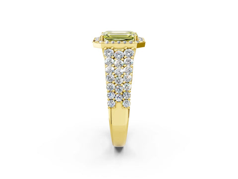 Yellow gold Fancy Yellow Emerald Cut Halo Pavé Diamond Engagement Ring with Split Shank and Four-Prong Setting_5