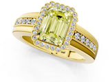 Yellow gold Fancy Yellow Emerald  Cut Halo Pave Band Four-Prong Ring_50
