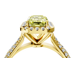Yellow gold Fancy Yellow Emerald  Cut Halo Pave Band Four-Prong Setting Ring_41