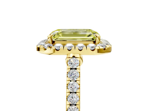 Yellow gold Fancy Yellow Emerald Cut Halo Pave Diamond Engagement Ring with Four-Prong Setting_5