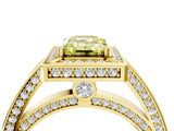 Yellow gold Fancy Yellow Emerald  Cut Halo Pave Split Shank Prong Setting Ring_35