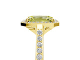 Yellow gold Fancy Yellow Emerald Cut Halo Round Diamond Pavé Band with Four-Prong Setting_8