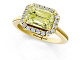 Yellow gold Fancy Yellow Emerald Cut Halo Round Diamond Solitaire Engagement Ring with Pave Band and Four-Prong Setting_13