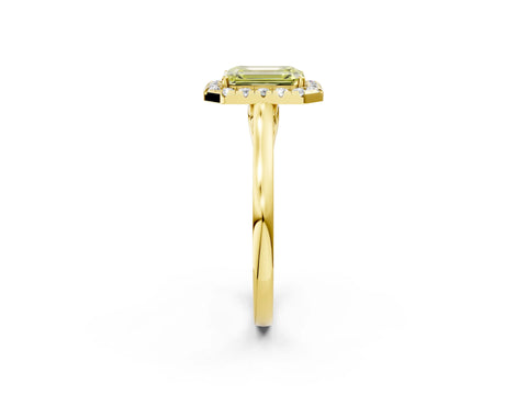 Yellow gold Fancy Yellow Emerald Cut Halo Round Diamond Solitaire Ring with Pavé Band and Four-Prong Setting_2